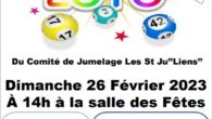 A 14h dimanche 26 février 2023 à la salle des fêtes LOTO organisé par le comité de jumelage Les St Ju’Liens