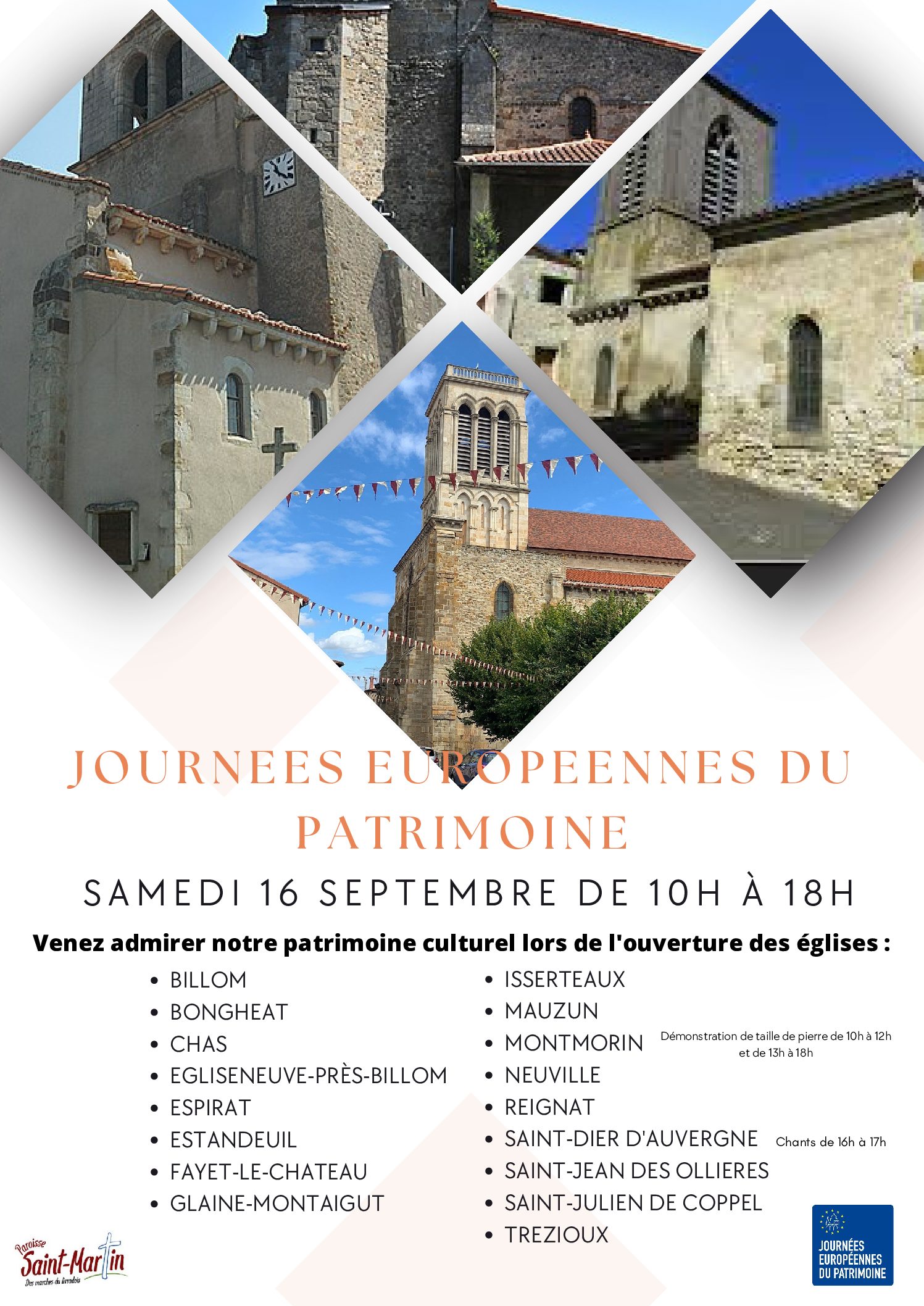 Dans le cadre des journées européennes du Patrimoine la paroisse de Billom ouvre toutes ses églises aux visiteurs le samedi 16 septembre de 10h à 18h. Par rapport à l’un des […]